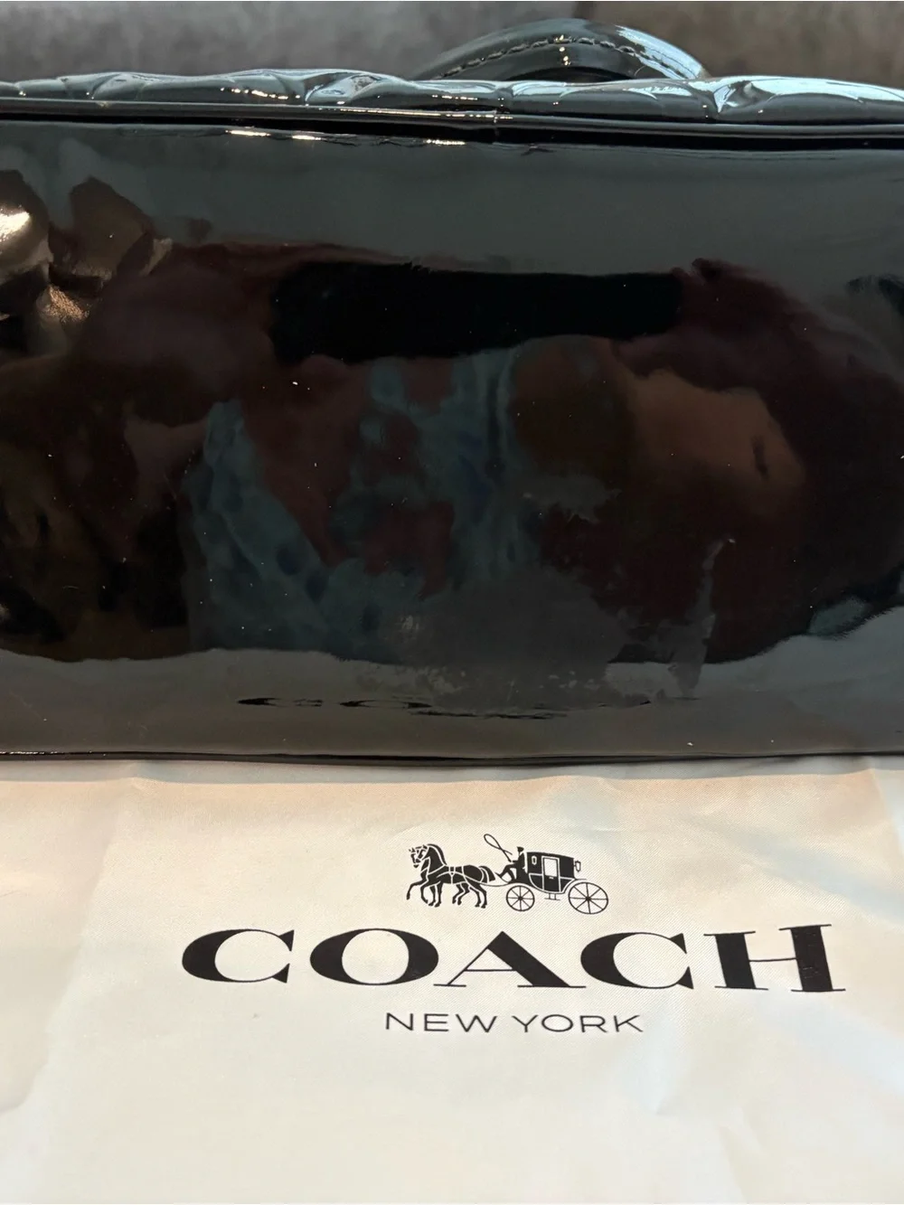 Coach Peyton Op Art Black Patent Leather Dome Satchel with matching Wristlet